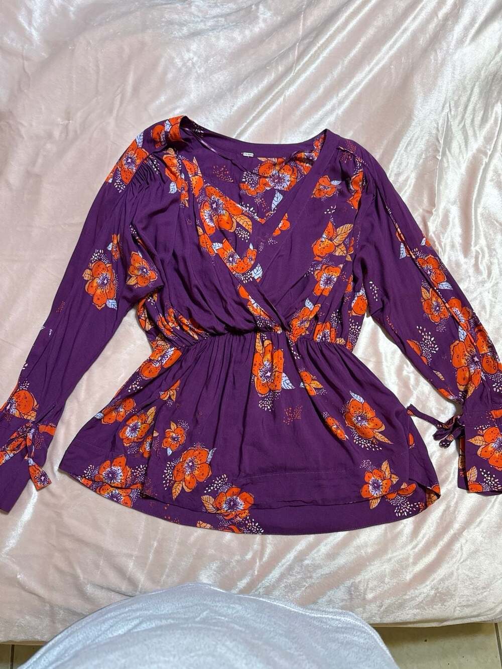 Free People Tuscan Dreams Floral Surplice Tunic Top in Plum